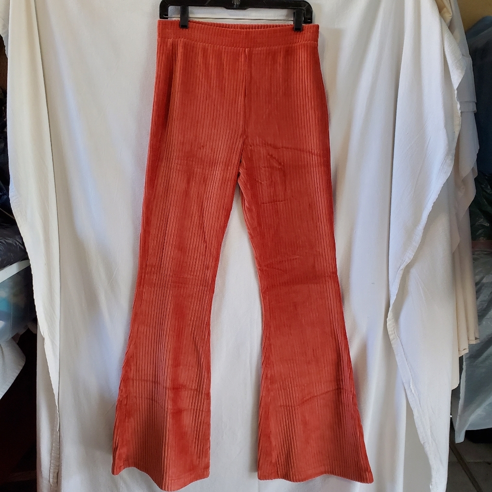 Aerie Groove On Orange Ribbed Velour Flare Leggings M